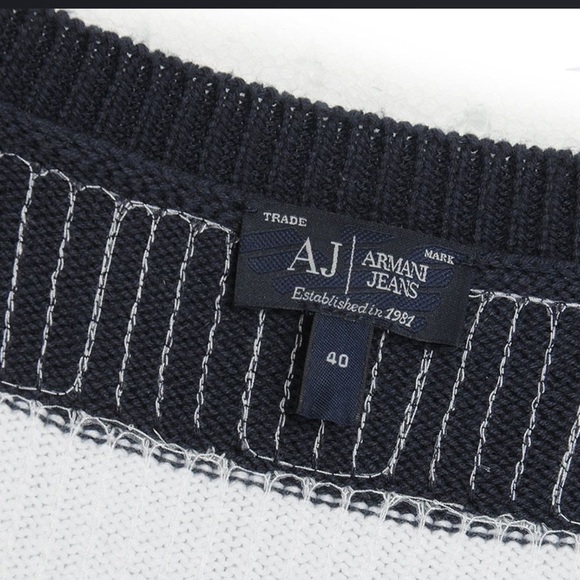 ARMANI JEANS BOLD STRIPE SEQUIN DETAIL JUMPER IN NAVY - Picture 4 of 6